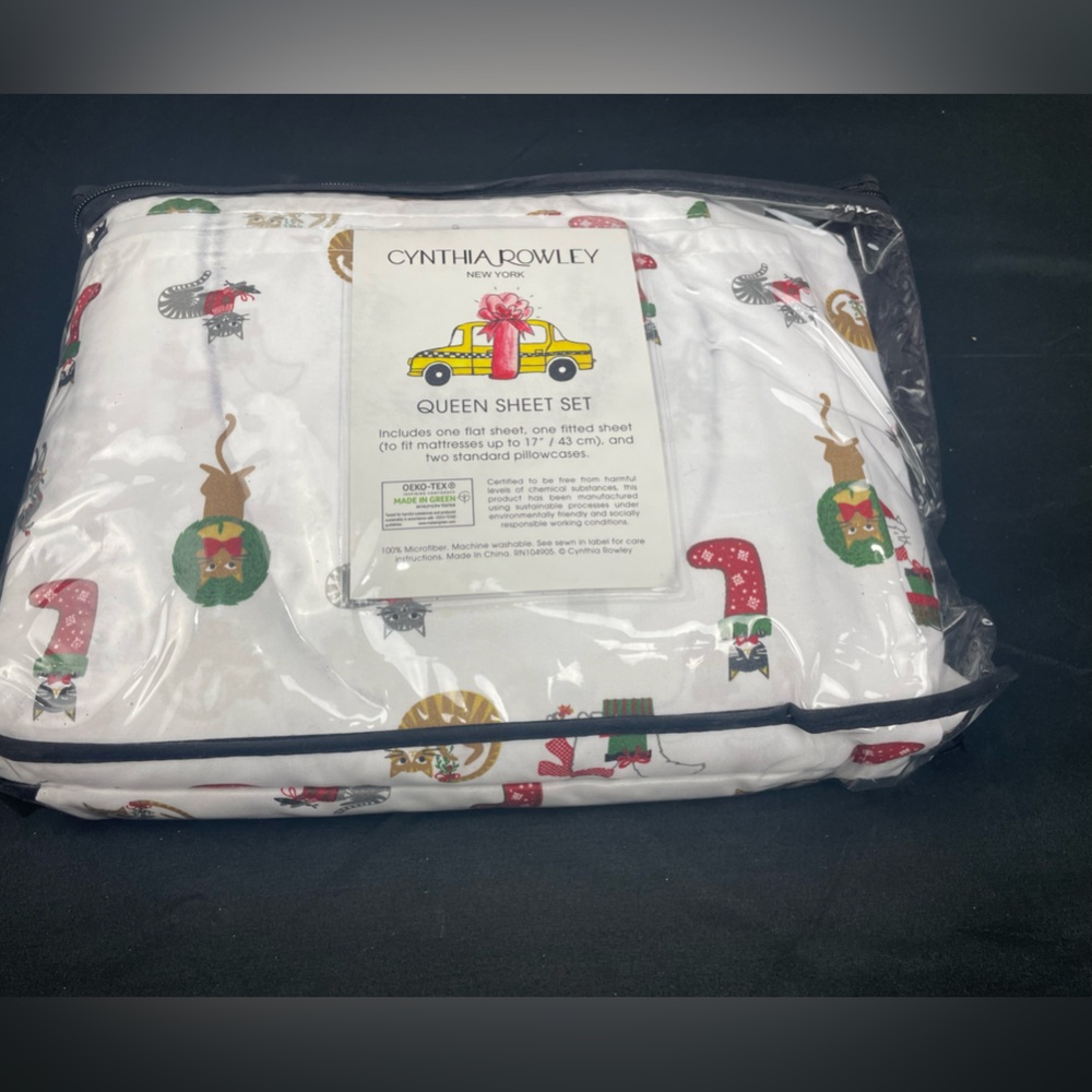 Cynthia Rowley Queen Holiday Christmas Tree Sheet set